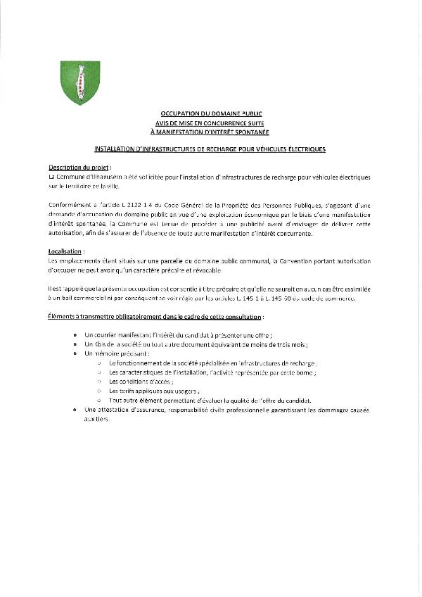 Occupation du domaine public - avis de mise en concurrence