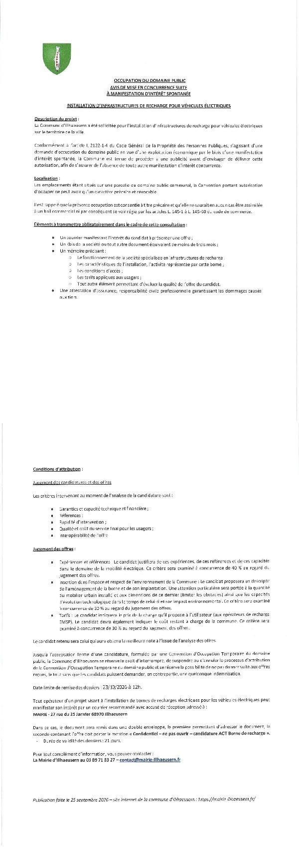 Occupation du domaine public - avis de mise en concurrence suite à manifestation d'intérêt spontanée